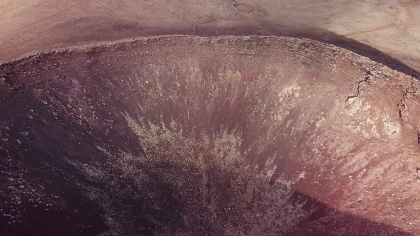 Lajares' volcano's crater in Fuerteventura from the air, Canary Islands, Spain