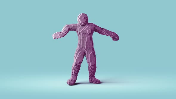 Pixel Human Body Performing Modern Dance