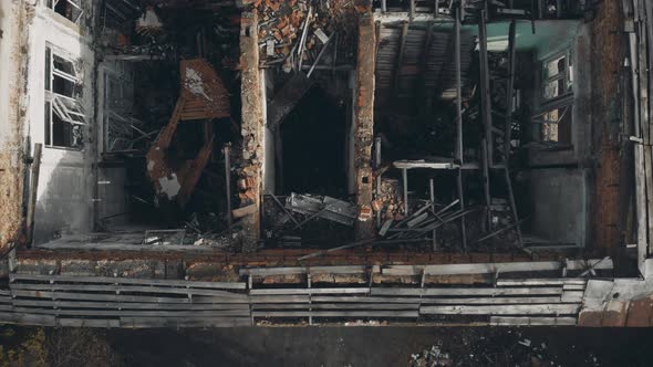 Abandoned Building Without Roof Full Near High Trees Aerial