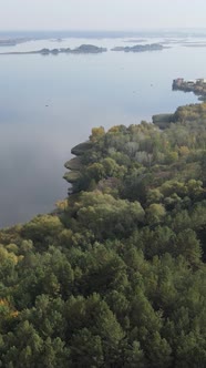 Vertical Video Aerial View of the Dnipro River  the Main River of Ukraine