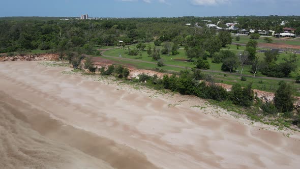 Slow moving Aerial Drone shot of Cliffs at Casuarina Beach in Darwin, Northern Territory