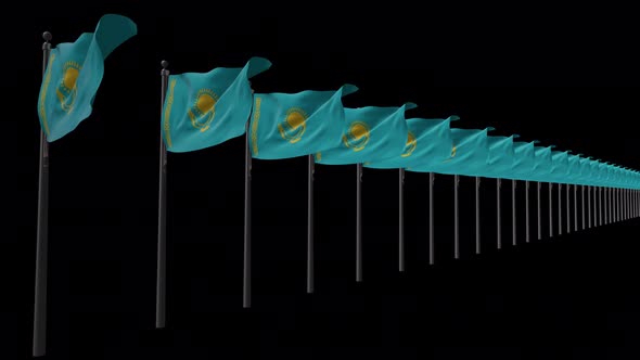 Row Of Kazakhstan Flags With Alpha 4K