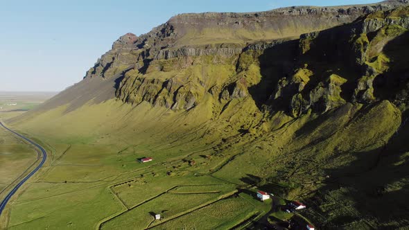 Farmland and Volcanic Mountains in East Iceland