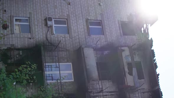 Vertical Video of a Makariv Ukraine a Building Destroyed By the War