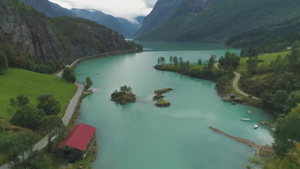 Turquoise Lovatnet Lake. Beautiful Landscape of Norway