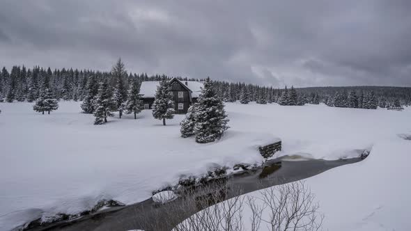 Beautiful Jizera Mountains in winter. Time lapse of the Czech Republic