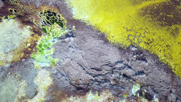 The hottest hydrothermal place on Earth. Birds eye view of Dallol, volcanic colorful landscape