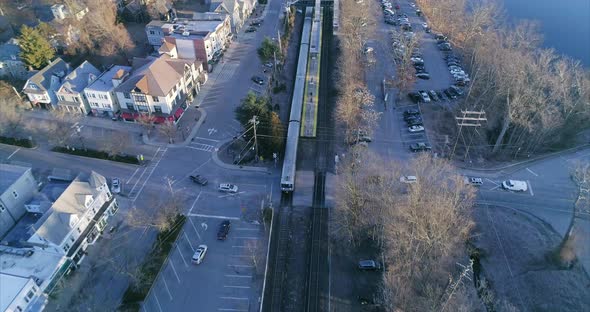 Aerial View of a Passing Train and Westchester New York