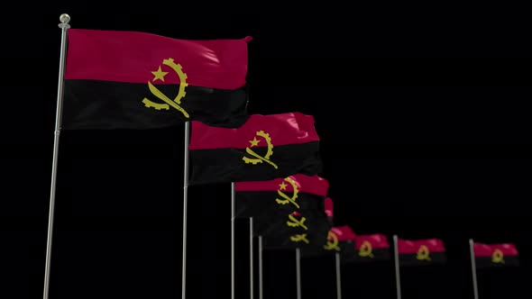 Angola  Row Of Flags Animation Include Alpha Channel