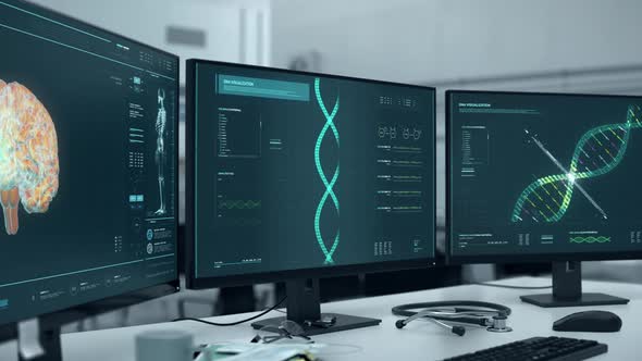 Molecular Scan Of Spiral Human DNA Gene In Genetic Biotechnology Study Interface alt