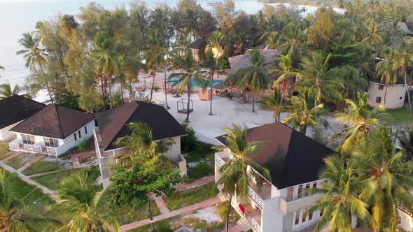 Aerial View African Tropical Beach Resort ThatchedRoof Hotels Pools Zanzibar