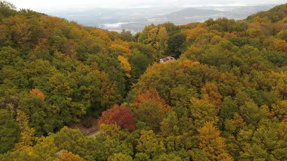 Flight Over Church In The Heart Of The Autumn Forest