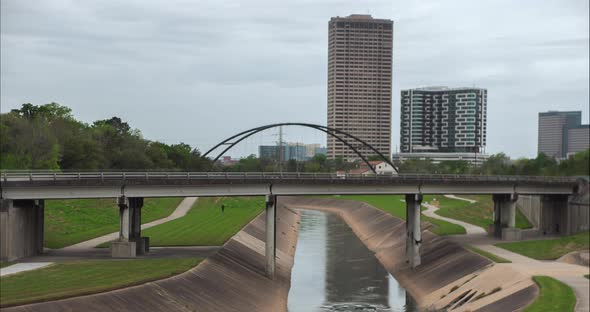 This video is about  a time lapse of cars going over the Buffalo Bayou on bridge in Houston, Texas.