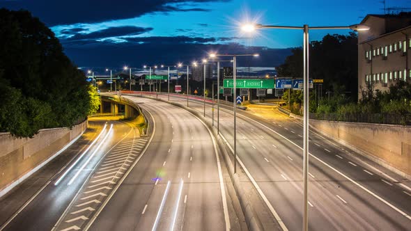 Late night highway traffic 4K Time Lapse