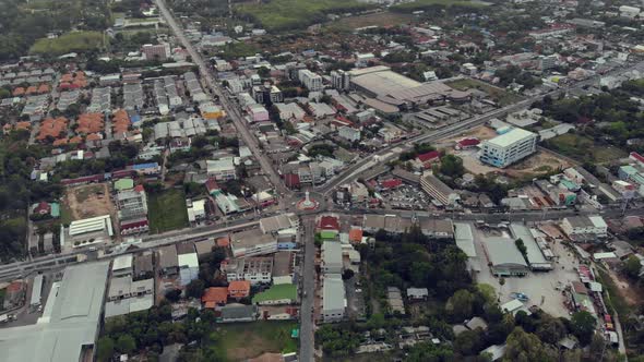 Aerial View of Chalong Town Traffic Street Circle at Phuket Island in Thailand