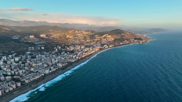 View of the city of Alanya aerial view 4 K