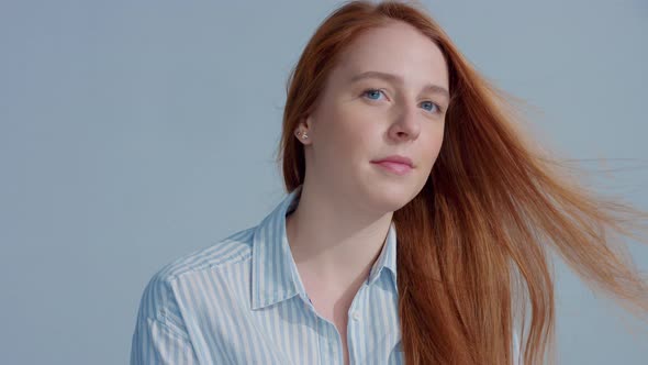 Gingerhead Red Hair, Ginger Hair Model with Blue Eyes on Blue Background