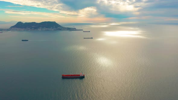 Aerial View. Warships, Barges and Boats in the Sea Near the Border of Gibraltar, Spain