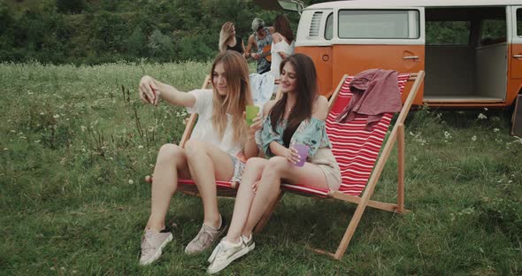 Ladies at the Picnic Taking Selfies