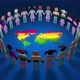 3D Cutout LGBTQ People in Silhouettes forming a Looped Circle around Blue World Map Background - VideoHive Item for Sale