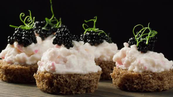 Black Caviar Sandwiches Closeup