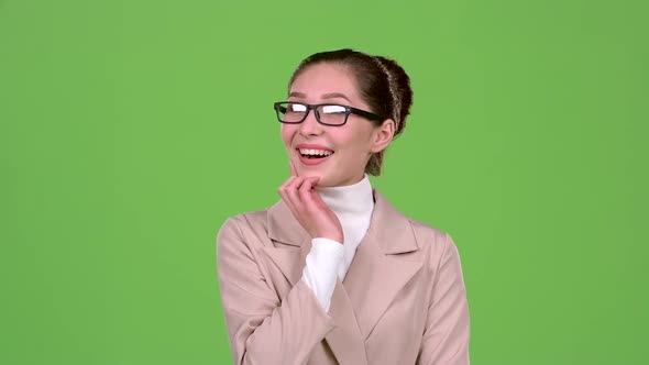 Girl Dreams of Her New Job. Green Screen. Slow Motion
