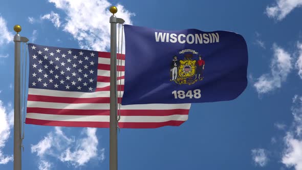Usa Flag Vs Wisconsin State Flag  On Flagpole