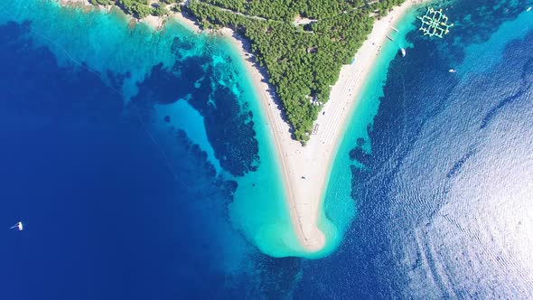 Aerial view of the Zlatni rat sandy beach on the island of Brac, Croatia