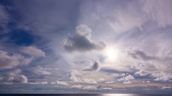 Sunny day Timelapse amazing clouds moving amazing view covered with clouds over sea nature backgroun
