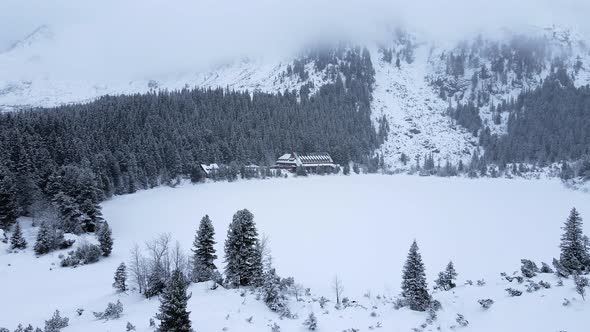 Aerial view of Popradske pleso in Tatras, Slovakia