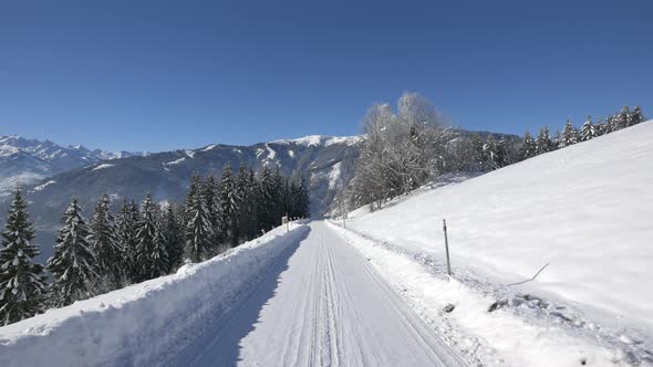 Mountain road covered with snow