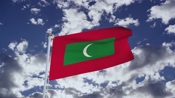 Maldives Flag With Sky 4k