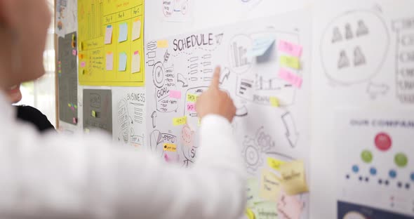 Businesswoman pointing and explaining the information