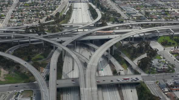 AERIAL: Spectacular Judge Pregerson Highway Showing Multiple Roads, Bridges, Viaducts with Little