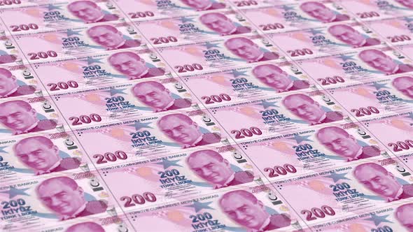 Two Hundred Turkish Lira. It's Moving to the Right. Looped Animation.