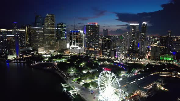 Sunset at downtown Miami Florida United States. Tourism landmark city.