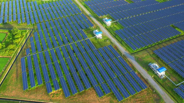 Top view of a solar power station. 4k drone footage.