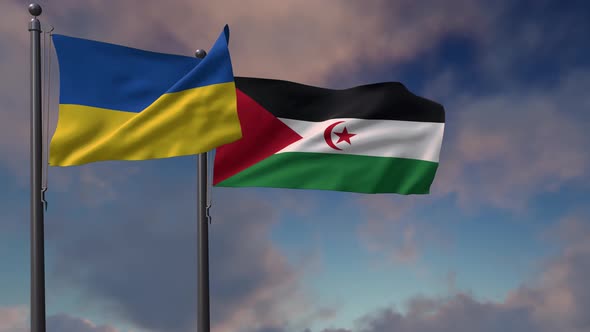 Western Sahara Flag Waving Along With The National Flag Of The Ukraine - 4K