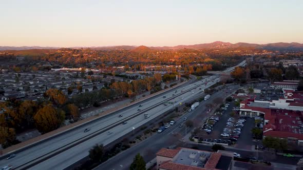 Drone Aerial of Ventura Freeway California Near Angoura Hills