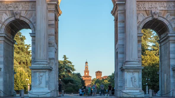 Arch of Peace in Simplon Square Timelapse at Sunset