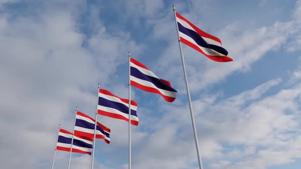 Waving Flags Of The Thailand blue sky