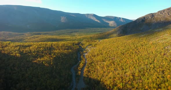 Khibini Mountains, Kola Peninsula, Russia. Aerial