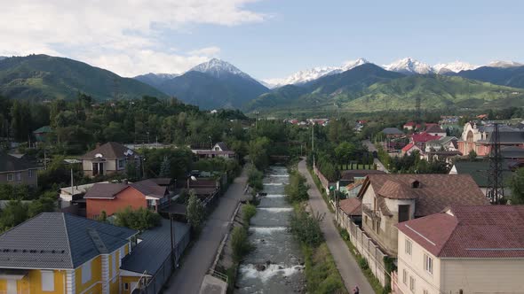 Aerial View of the Mountains and River in Almaty Kazakhstan