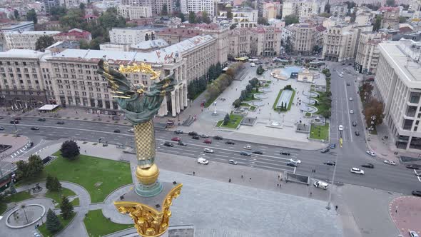 The Symbol of Kyiv, Ukraine - Independence Square Aerial View, Slow Motion