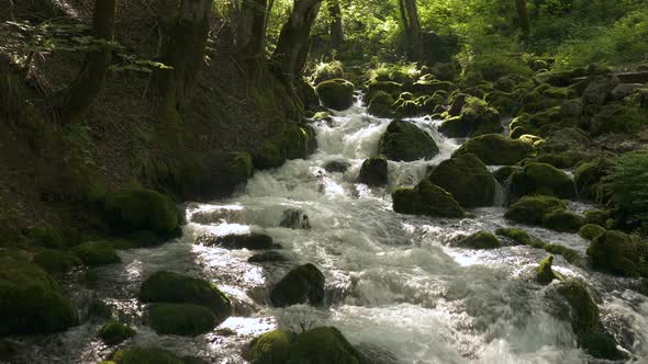 Waterfall with Mountain River in Montenegro.