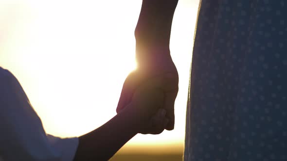People Together Hold Hands at Sunset