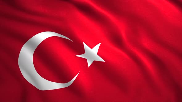 Turkey Flag Waving in the Wind with Highly Detailed Fabric Texture