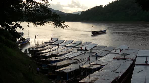 Long-tail boats at the Mekong River in Luang Prabang