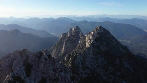 Drone flight over a mountain range in the Julian Alps, Mangart, Triglav National Park