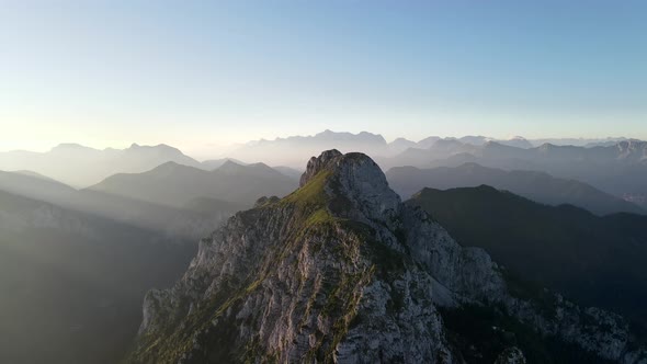 Aerial view of Säuling in morning light beams, Germany